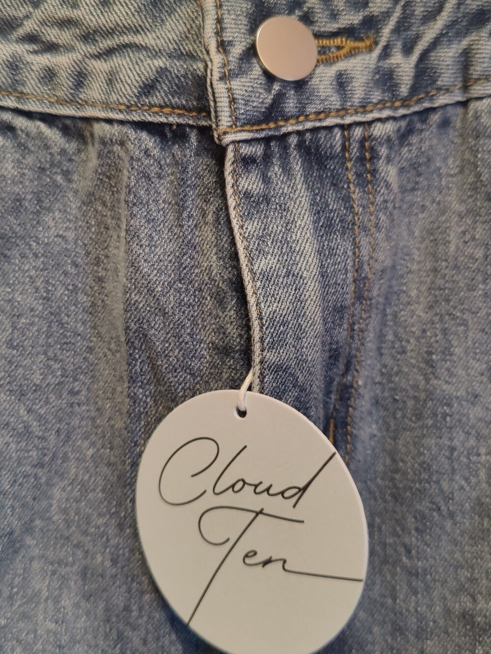 NWT Cloud Ten Rhinestone Fringe Distressed Denim Mini Skirt L - Picture 4 of 6